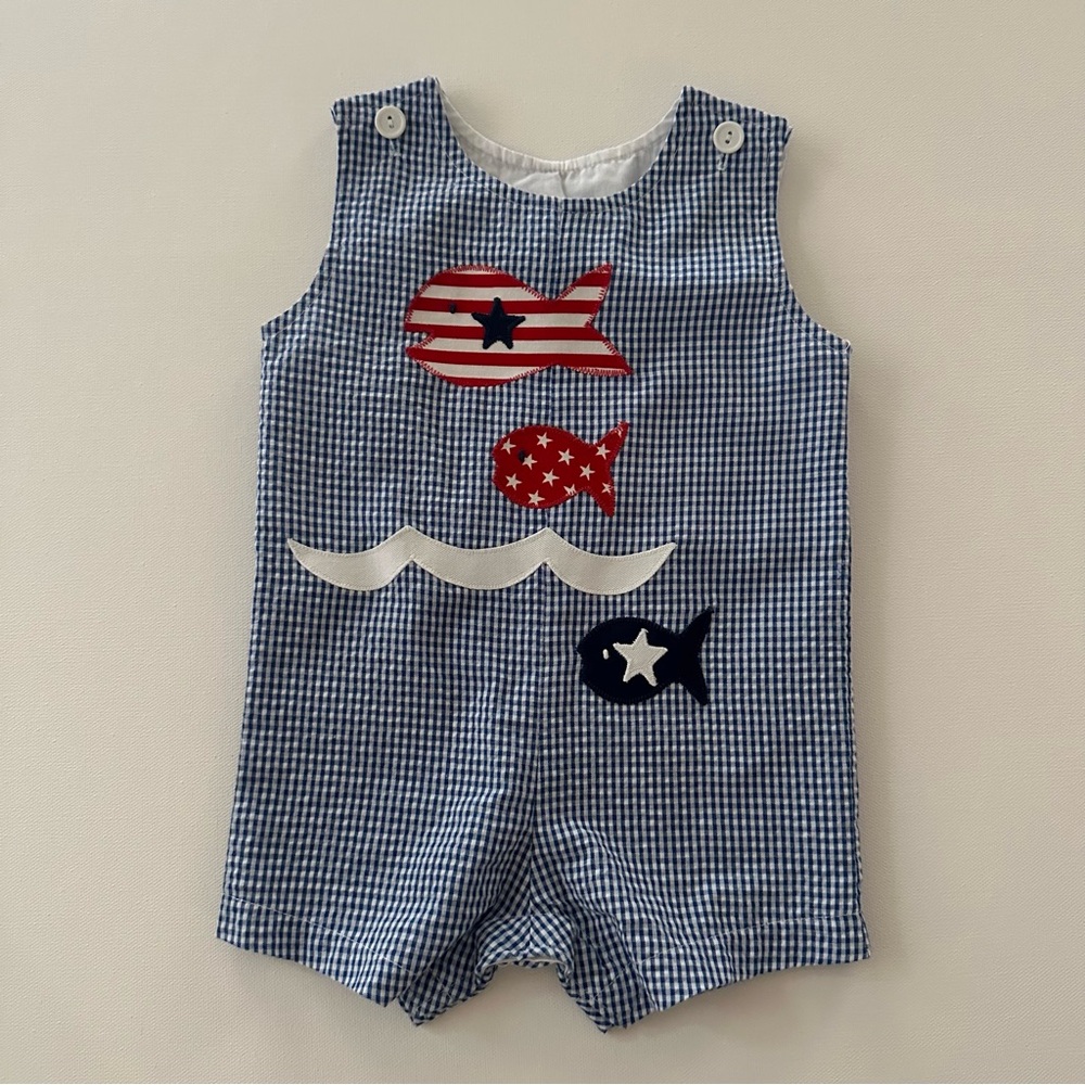 Funtasia Too 6 Months Baby Boy American Fish Romper Patriotic